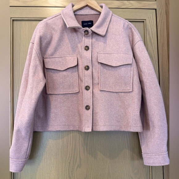 Love Tree Boxy Button Front Cropped Jacket with Collar / Large - Picture 1 of 11
